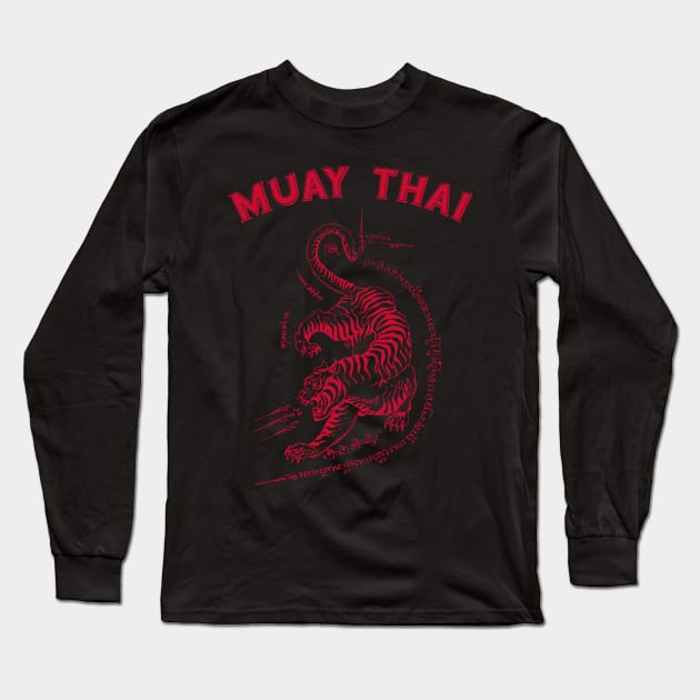 Muay Thai Tiger Sak Yant Tattoo Kickboxing Thailand Long Sleeve T-Shirt by VintCam